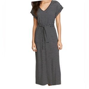 Boden Navy Striped Maxi Dress Capped Sleeves Size 8 NEW